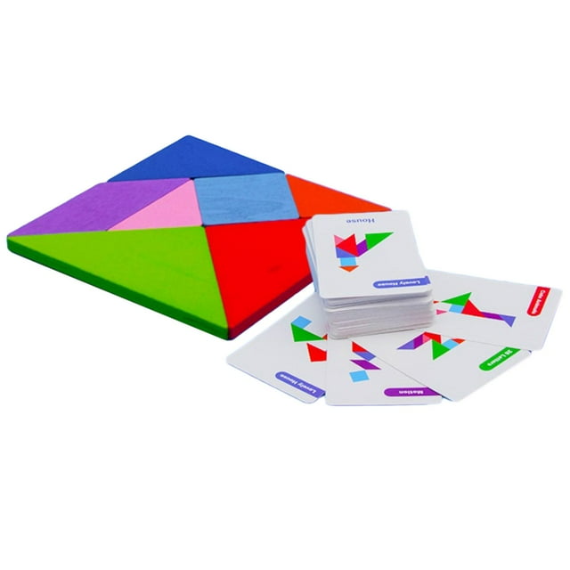 Montessori viaje Tangram rompecabezas rompecabezas juguete educativo edad 3 portátil 7 piezas bloques y 60 tarjetas Sunnimix Puzzle de Tangram