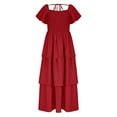 thumbnail image 6 of XUNKUSGA Summer Dresses for Women 2025 Solid Color Maxi Dress Square Neck Puff Sleeve Wedding Guest Dresses Ruffle Tiered Casual Beach Dresses, 6 of 9