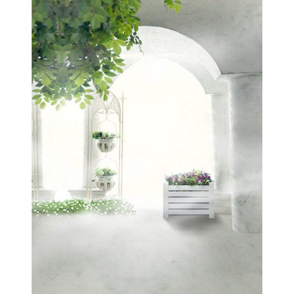 ABPHOTO Polyester 5x7ft White Room Flowers Green Leaves Photography Backdrops Photo Props Studio Background