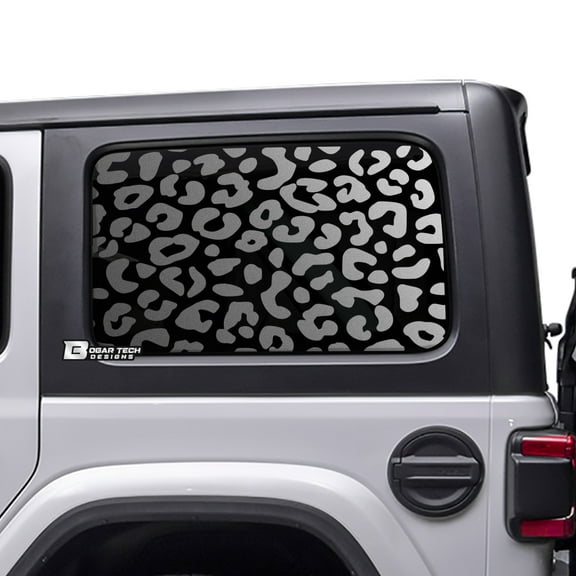 BOGAR TECH DESIGNS Precut Leopard Cheetah Rear Side Quarter Window Decal Stickers Compatible with 4 Door Jeep Wrangler JL 2018-2021, Matte Black