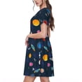 thumbnail image 2 of Rocae Space Cartoon for Dresses Summer Casual Ruffle Short Sleeve Cute Crew Neck Flowy Dress with Pockets, 2 of 6