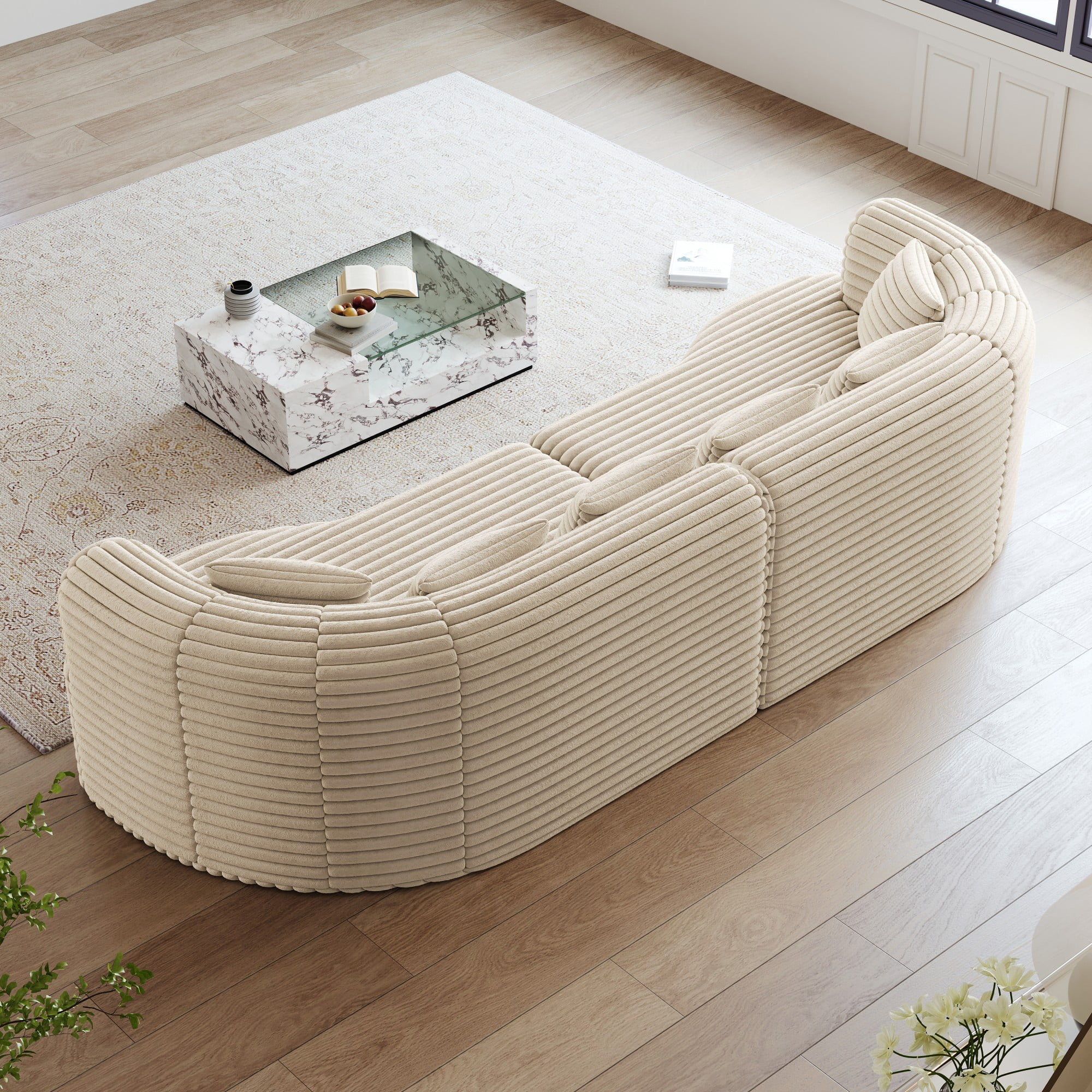 106" Oversized Sectional Sofa,Modern Corduroy Memory Foam Sofa Cloud Sofa with Deep Seat for Living Room,Beige