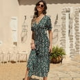 thumbnail image 3 of Gibobby Vestido Casual para Mujer Mujeres Casual Fashion vestido Floral imprimió Bohemia V cuello elegante Sexy vestido A Line manga corta Casual Mid(Verde,M), 3 of 5