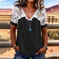 thumbnail image 2 of Fewfanhot Womens Tops Trendy Lace Basic V-Neck T-Shirts Short Sleeve Loose Fitting Tunic Tank Tops, 2 of 7