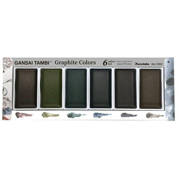 Kuretake Gansai Tambi Watercolor Paint Pans - Set of 6, Graphite Colors