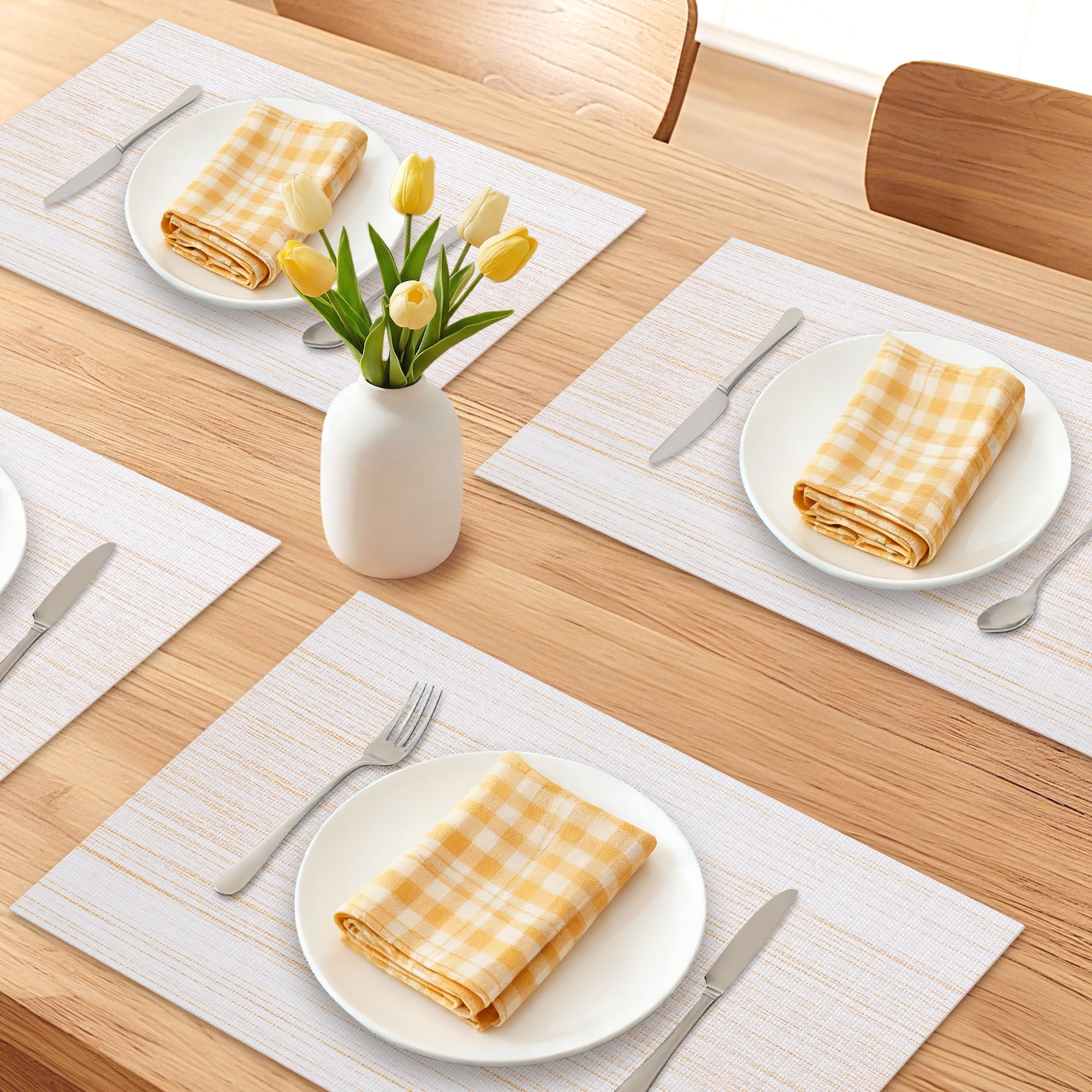 Unique Bargains Rectangle Set of 6 Heat Resistant Table Mats Yellow 17.7x11.8inch