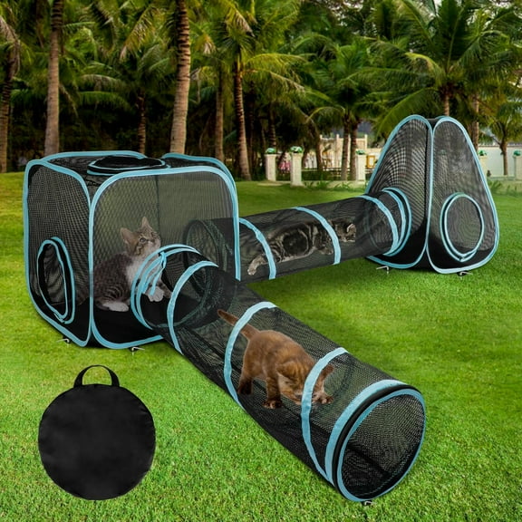 9.45FT Outdoor Cat Enclosures Portable Cat Playhouse, Pop Up Cats Tent with 33.86x 11.81IN Double Kitty Tunnels DIY in Multiple Ways, Cats Playpen Play Tents for Rabbits and Small Animals