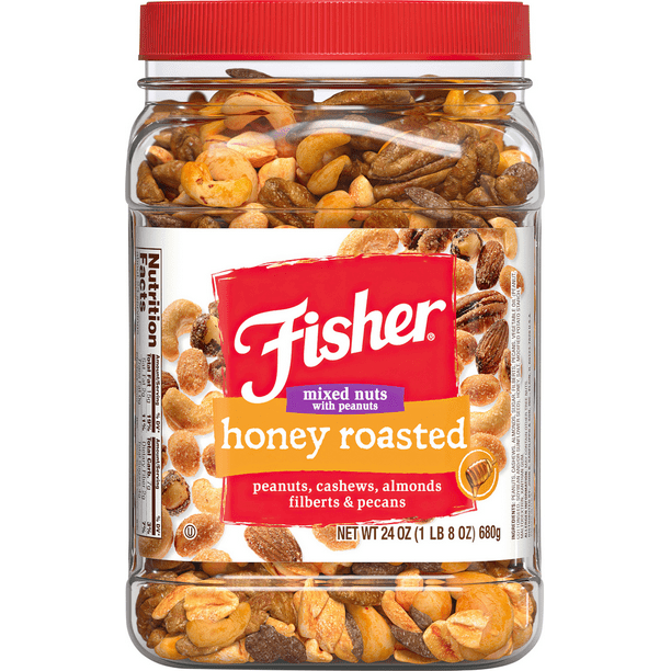 FISHER Snack Honey Roasted Mixed Nuts with Peanuts, 24 oz, Cashews