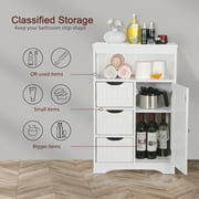 HomGarden Bathroom Floor Storage Cabinet Modern White Wooden Kitchen Cupboard W/Adjustable Shelf & 3 Drawers