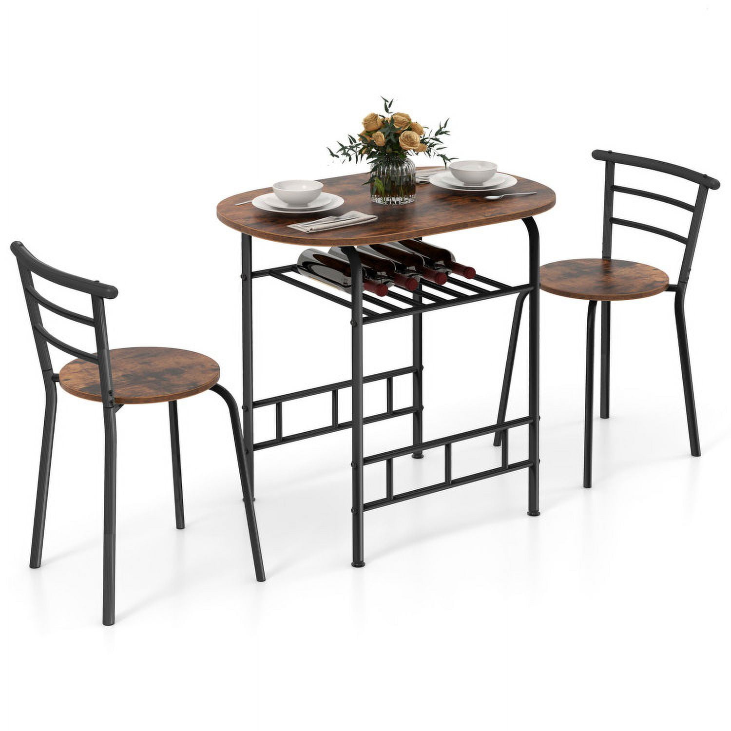 Finihen Dining Set, Dining Table Set, 3-Piece Space-Saving Bistro Set for Kitchen and Apartment, Brown Finihen Dining Set, Dining Table Set, 3-Piece Space-Saving Bistro Set for Kitchen and Apartment, Brown
