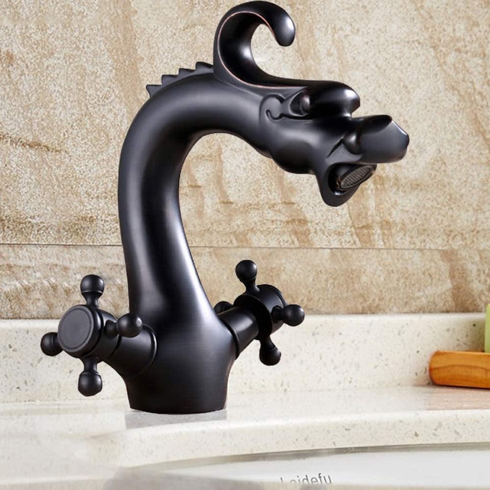 Vanity Oil Rubbed Bronze Dragon-shaped Bathroom Sink Mixer Tap Faucet 2 Handles