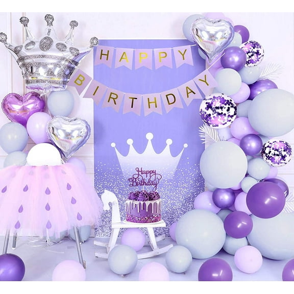 Yansion Purple Birthday Decorations, Pastel Purple Balloons Arch Garland Kit, Macaron Purple Grey Balloons, Metallic Purple Balloons, Purple Confetti Balloons for Birthday Party Supplies