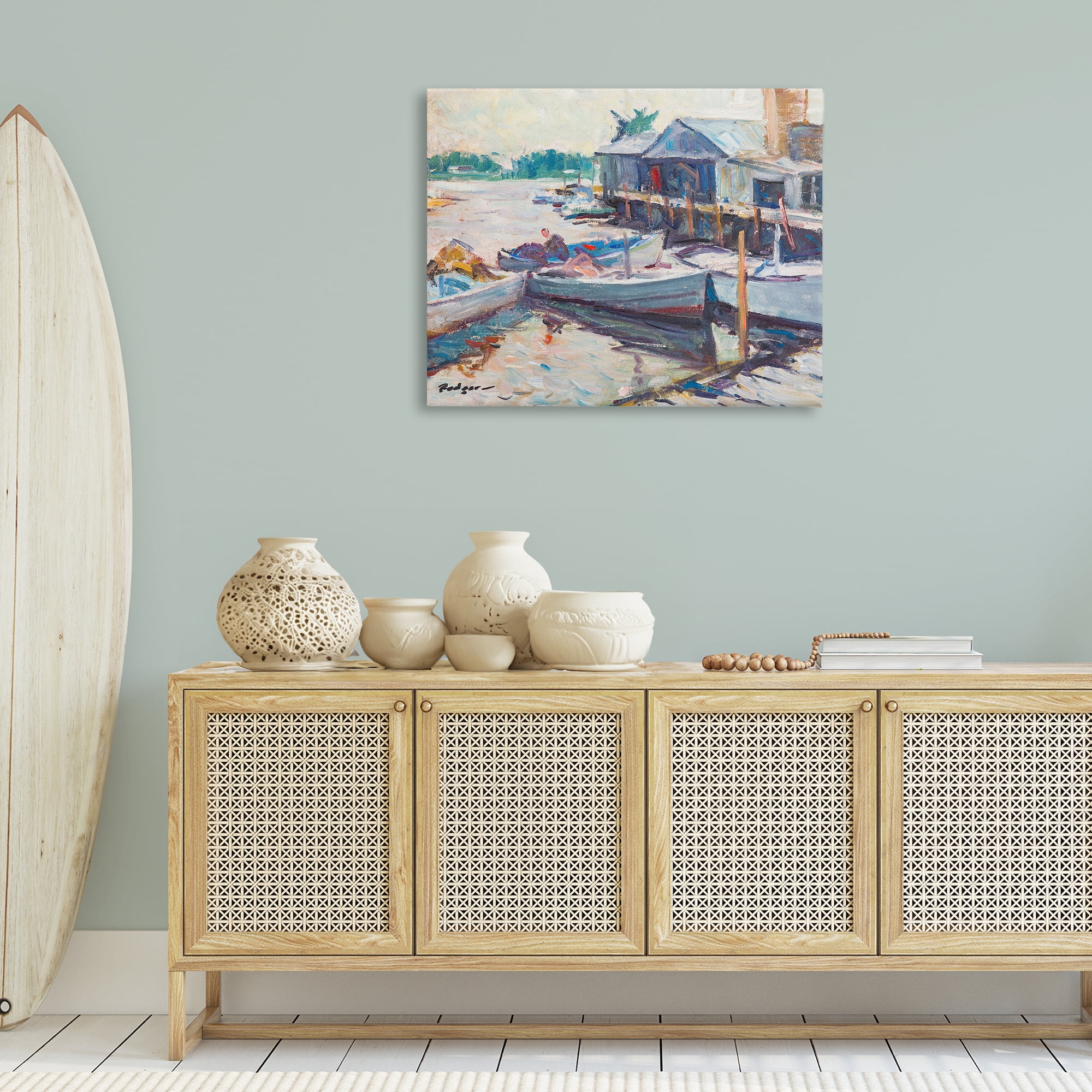 Stupell Industries Scenic Boat Marina Landscape & Nature Painting Wrapped Canvas Art Print Wall Art, 40 x 30
