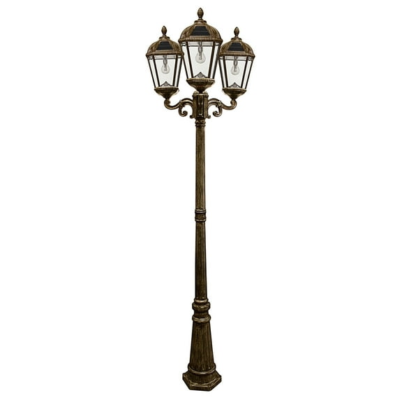 Gama Sonic Royal Bulb Triple Head Lamp Post with GS Solar LED Light Bulb - Weathered Bronze Finish
