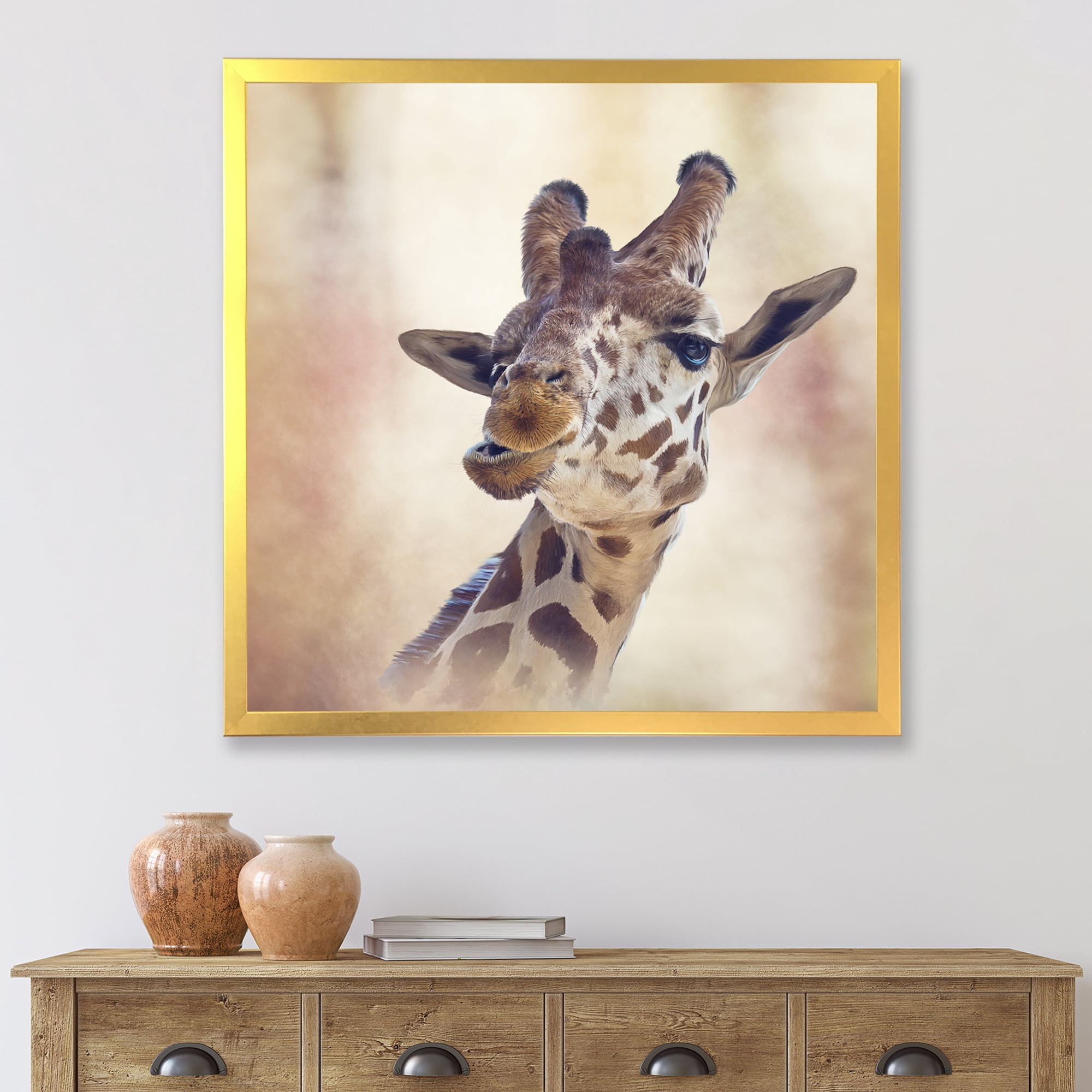 Designart 'Close Up Portrait of A Giraffe VI' Farmhouse Framed Art Print