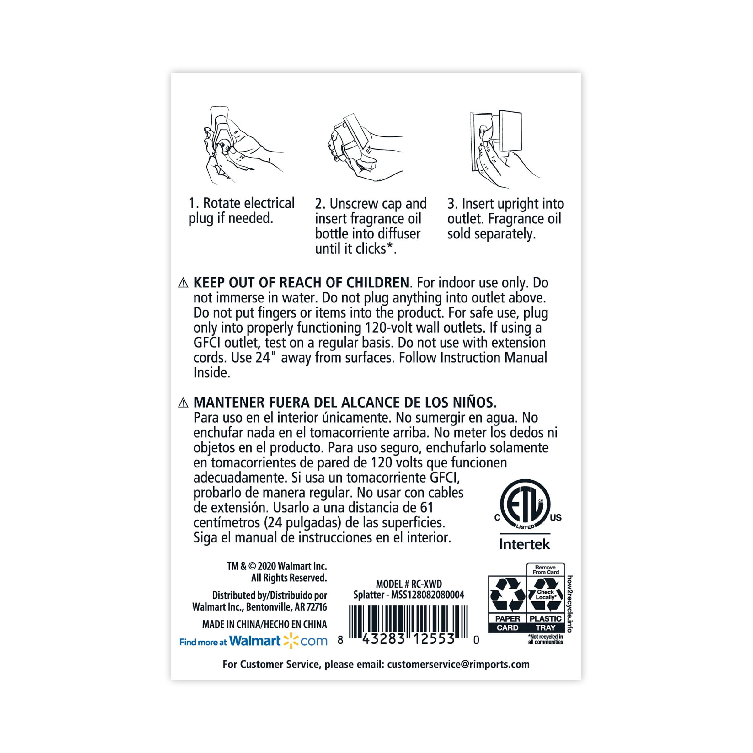 Mainstays Scent Charm with Oil Plug in Diffuser, Home Fragrance, 1 Pack