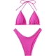 thumbnail image 1 of Conjunto de bikini de corte alto para mujer, 2 piezas, microtriángulo, traje de baño de cuerda Rosa encendido M Rosa encendido M Xishao ropa, 1 of 2