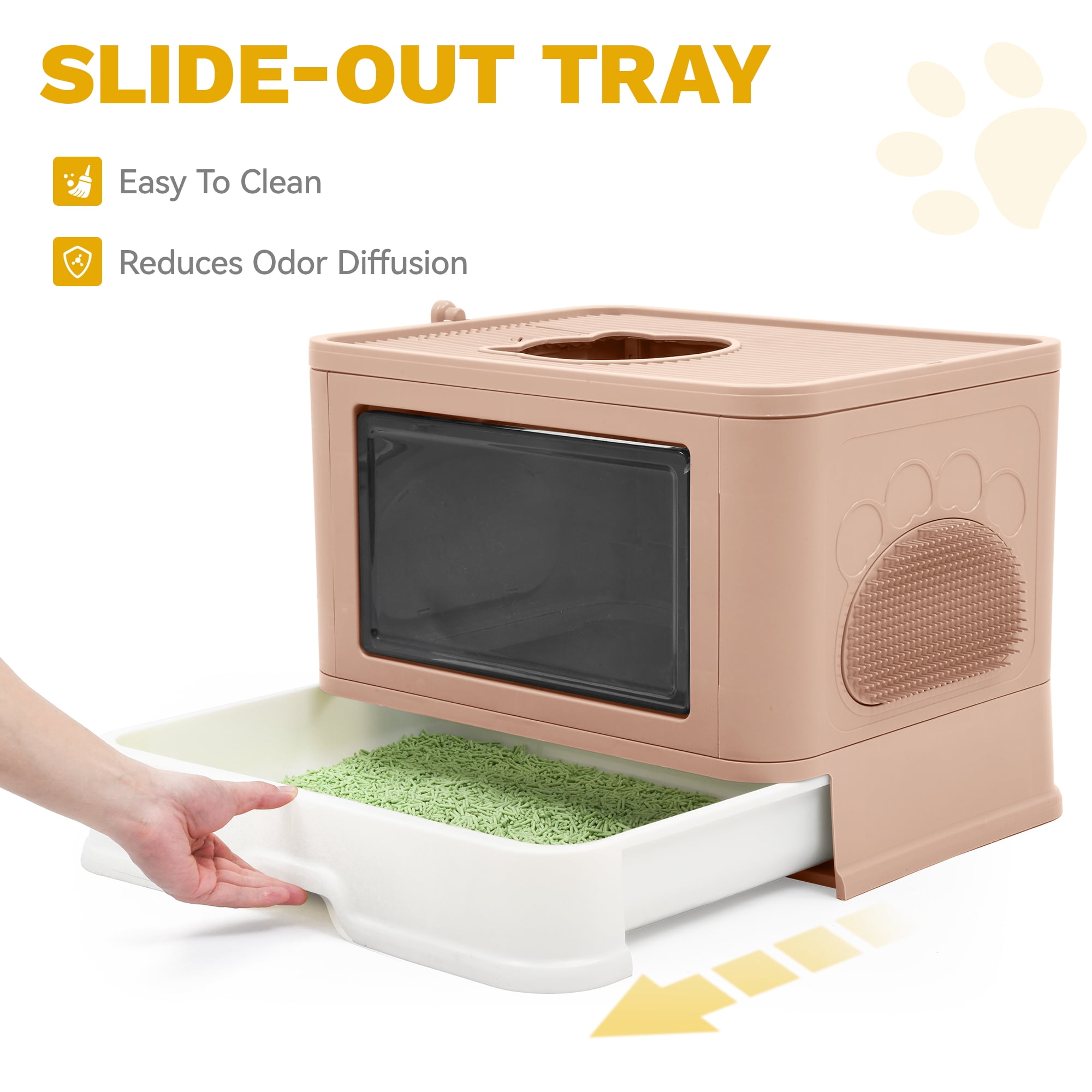 Uforic Large Enclosed Cat Litter Box with Lid Drawer Type Easy to Clean,with Litter Scoop,Pink