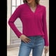thumbnail image 5 of Suéter de Mujer con Cuello en V y Larga, Tops de Otoño, Ropa Informal de Moda Rosa Roja XXL, 5 of 7