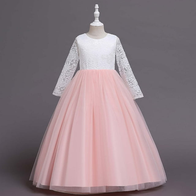 EGNMCR Vêtements pour Bébé Fille Robe pour Enfants Fille à Manches Longues Robe de Princesse pour Fille Robe Longue