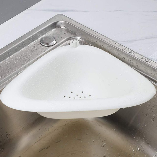 Colador de fregadero, estante de drenaje para fregadero, filtro triangular para fregadero de cocina, soporte de esponja para baño, estante de cocina, esquina, blanco, talla única