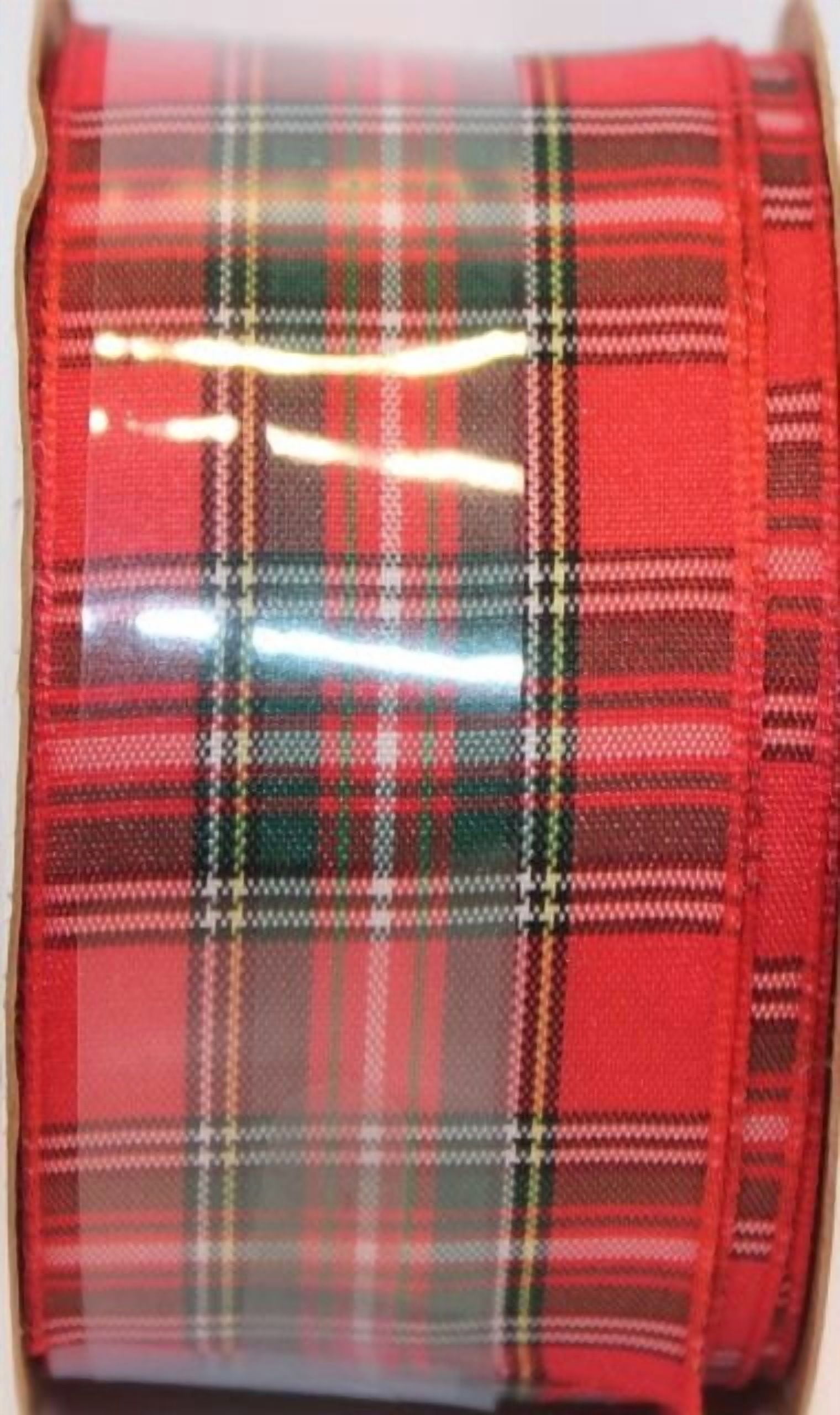 (2 pack) Offray Ribbon, Red 1 1/2 inch Tartan Woven Ribbon, 9 feet