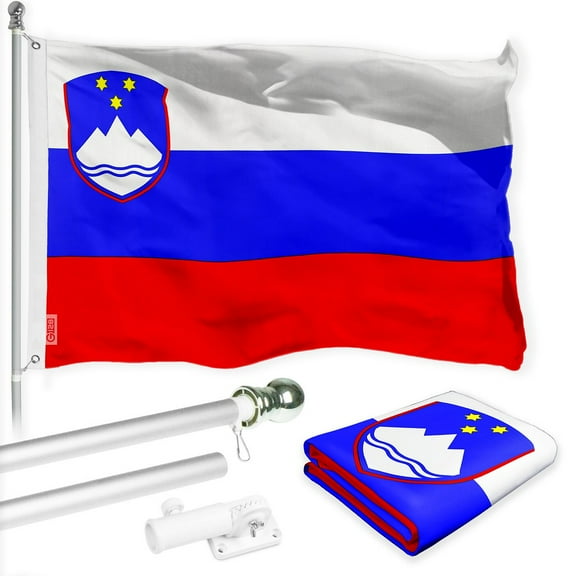 G128 Combo Pack: 6 Ft Tangle Free Spinning Flagpole (Silver) & Slovenia Flag 3x5 Ft Printed 150D Polyester, Brass Grommets (Flag Included) Aluminum Flag Pole