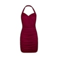 thumbnail image 4 of HKEJIAOI Robe Fleurie pour Femmes Robe d'Anniversaire Robe pour Femmes Nouvelle Mode Coupe Ajustée Aguichant Couleur Unie Robe à Col en V Rouge Rabais Liquidation, 4 of 7