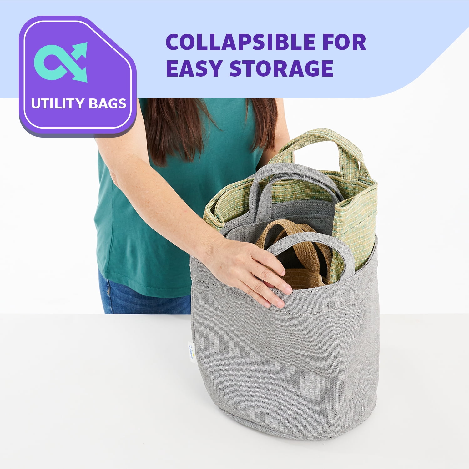 Coolaroo 3-Pack Small, Medium & Large Utility and Storage Bins with Reinforced Handles, Desert Sand