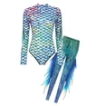 thumbnail image 3 of TiaoBug Women Long Sleeves Bodysuit Fish Scale Print Jumpsuit Swimsuit Leotard with Leggings Colorful L, 3 of 7