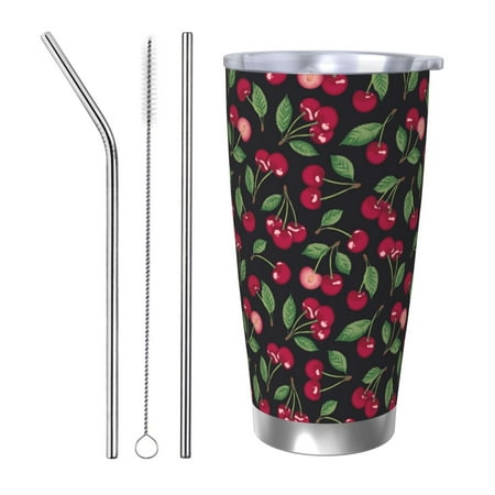 

Cauagu Ripe Red Cherry Pattern 20oz Tumbler Stainless Steel Vacuum Insulated Tumbler with Lid Insulated Coffee Mug Thermal Cup with Splash Proof Sliding Lid-Straw Three-piece Set