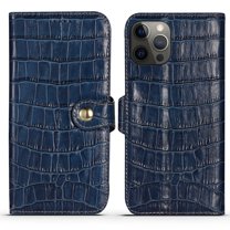 Nalacover Wallet Case for iPhone 14 Pro Max, Crocodile Texture Premium Luxury Genuine Leather Card Slots Holder Flip Folio Cover with Kickstand Magnetic Clasp Soft Silicone Shockproof Case,Blue