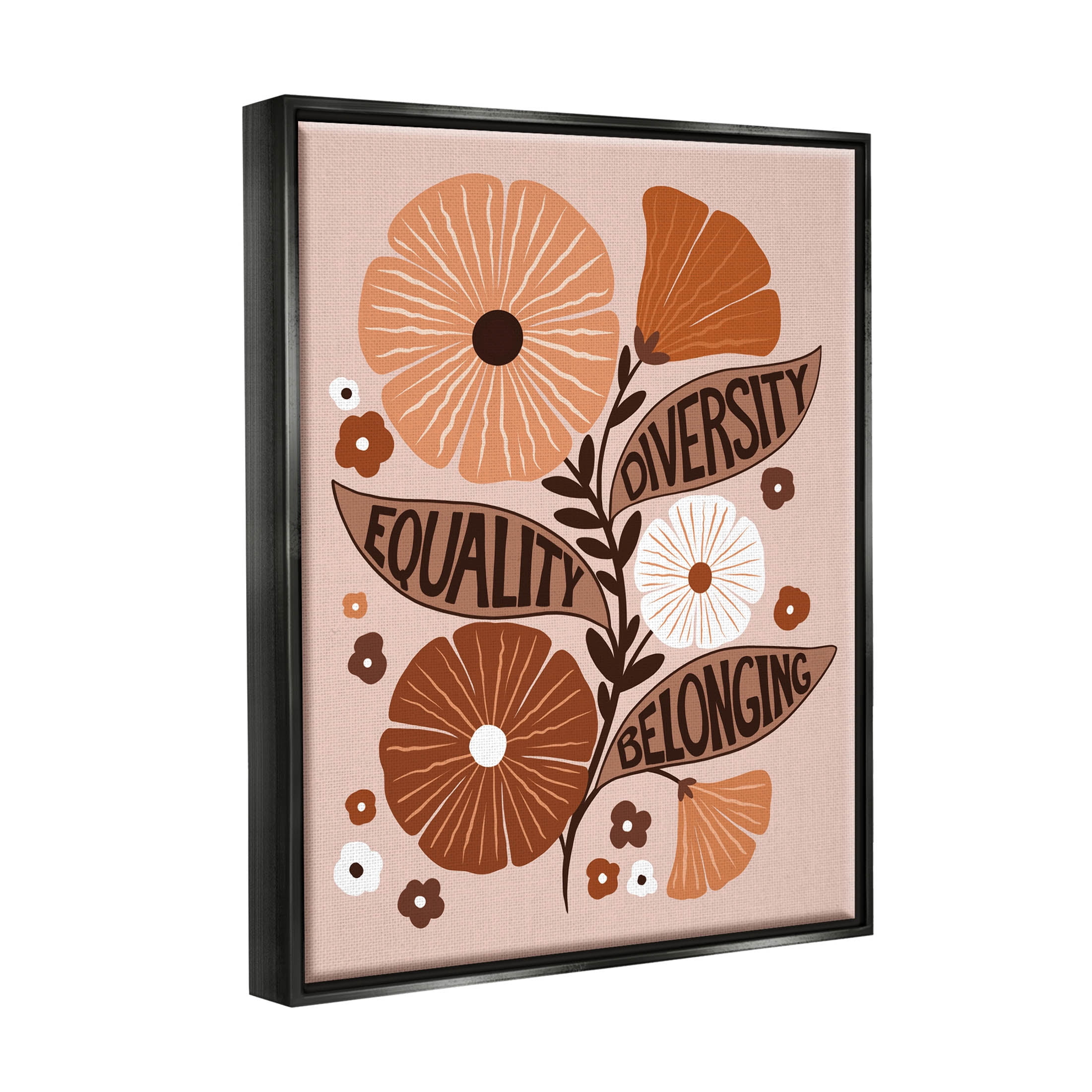 Stupell Industries Equality Diversity Belonging Flowers Graphic Art Jet Black Floating Framed Canvas Print Wall Art, Design by Jo Taylor
