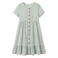thumbnail image 5 of Summer Dress for Women 100% Cotton Casual Short Sleeve V-Neck Button Front Hem Mini Dress, 5 of 9