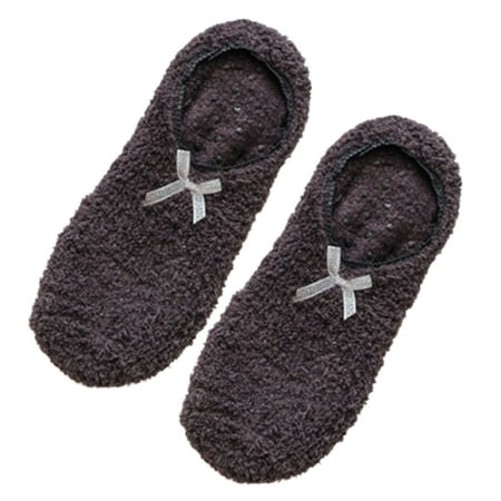 

HOTYA Women Fuzzy Slipper Boat Socks Striped Sweet Bow Non Skid Warm Low Cut Hosiery