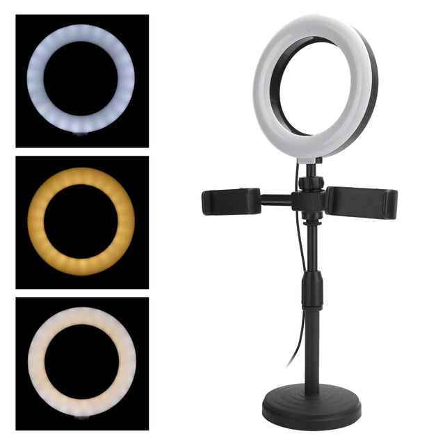 Spptty Bague de Selfie avec Support pour Cellulaire, Bague de Selfie de Bureau Réglable avec Support, Rotatif à 360° Dimmable pour Photographie de Maquillage en Direct