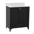 thumbnail image 2 of BizChair 30 Inch Bathroom Vanity with Sink, Storage Cabinet with Soft Close Doors and Bottom Drawer, Carrara Marble Finish Countertop, Black, 2 of 12