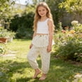thumbnail image 5 of ITSAME Girls Tapered Pants Cotton Elastic Waist Fashion Print Lace Trim Kids Casual Comfort Pants Beige Size 10, 5 of 8