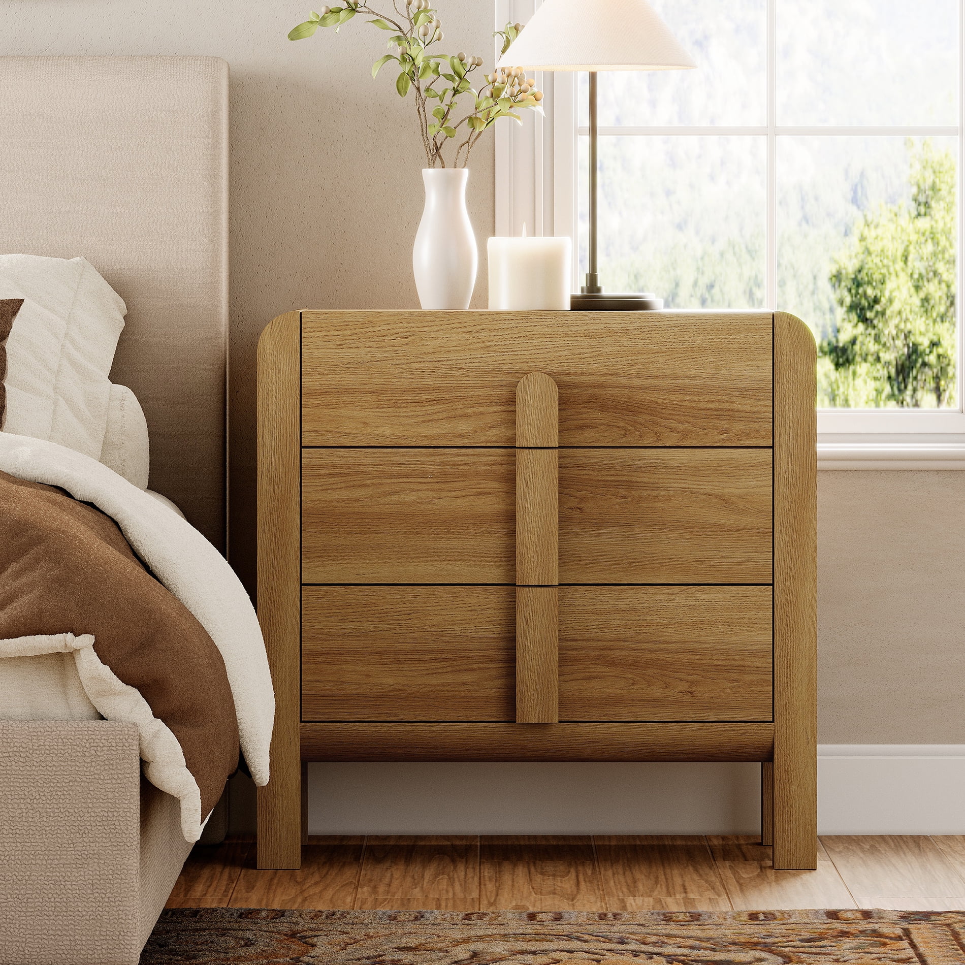 Modern Wood 3-Drawer Dresser with Curved Profile Design, Mid Century Dresser Organizer Storage for Bedroom,Living room, Entryway