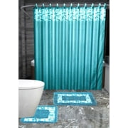 15pc TURQUOISE MOSAIC Bathroom Set Printed Banded Rubber Backing Rug Bath Mats With Fabric Shower Curtain