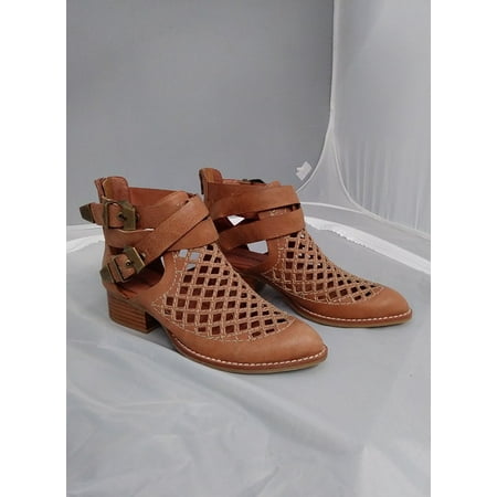 - Jeffrey Campbell Everly Cut Tan Buckle Cut Out Stacked Heel Ankle Bootie (6)