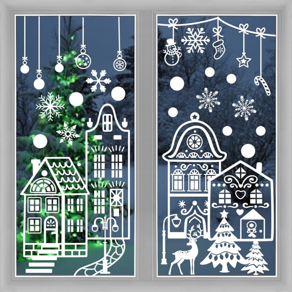 56PCS Large Christmas Window Clings,15.7”x 27.6” White House Xmas Static Cling Window Decorations Winter Window Stickers Double Sided 4 Sheets