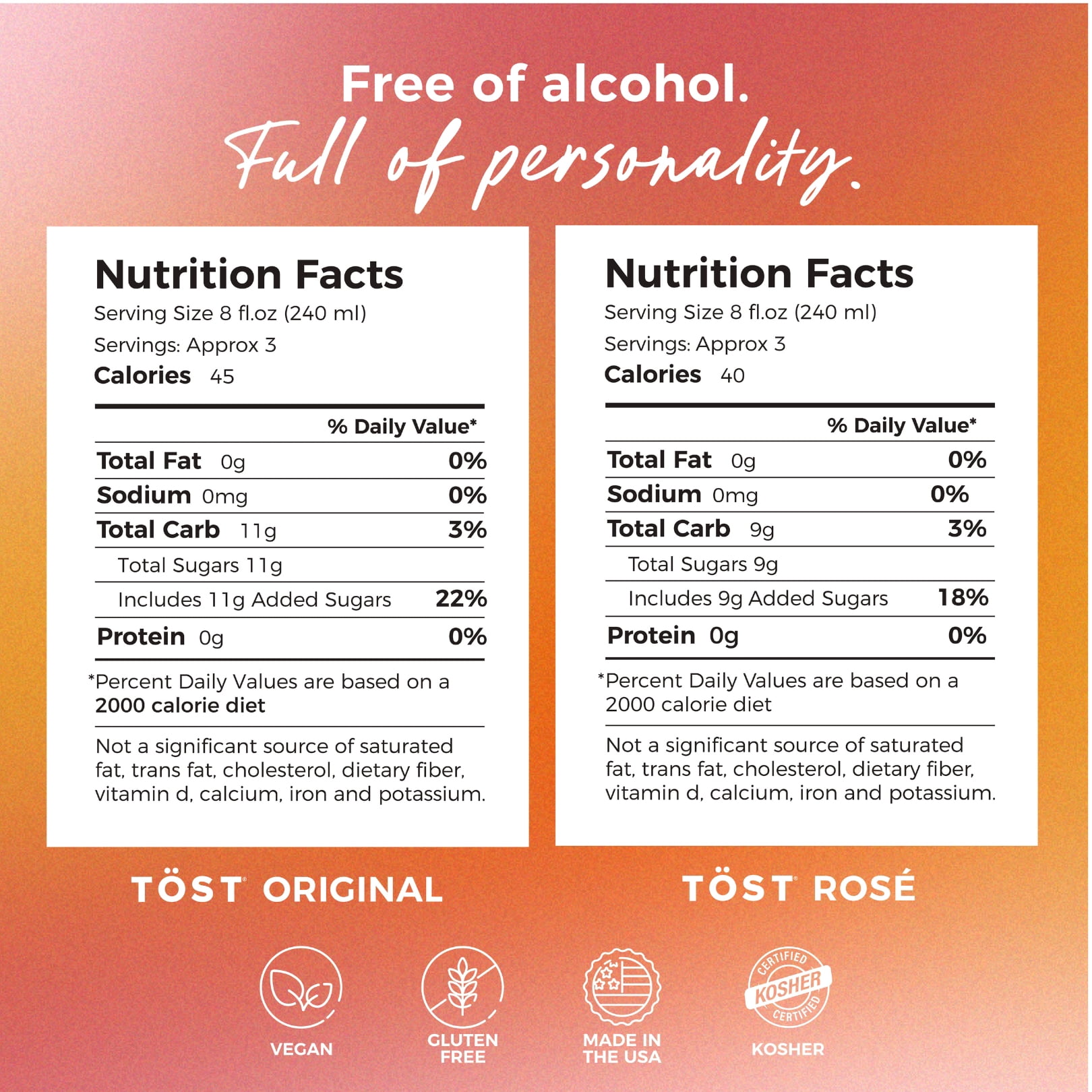TÖST Non-Alcoholic Sparkling Beverage 8.45oz  Single Serve Bottles  - 16-Pack