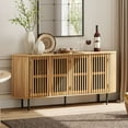 thumbnail image 2 of FITUEYES 64" Fluted Sideboard Buffet Cabinet with 4 Doors, Curved Design Wooden Storage Cabinet for Dining Room, Living Room & Kitchen, Oak, 2 of 6