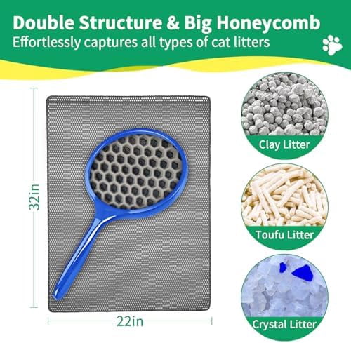 Cat Litter Mat, 32"x22" Litter Box Trapping Mat for Indoor Cat, 2 Layer Non-Slip Waterproof Urine Proof Collapsible Kitty Pet Rug