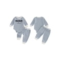 thumbnail image 2 of Loicainy Infant Baby Boy Fall Outfit 3 6 12 18 Months Letter Embroidery Striped Waffle Long Sleeve Rompers and Pants 2 Piece Clothes Set, 2 of 9