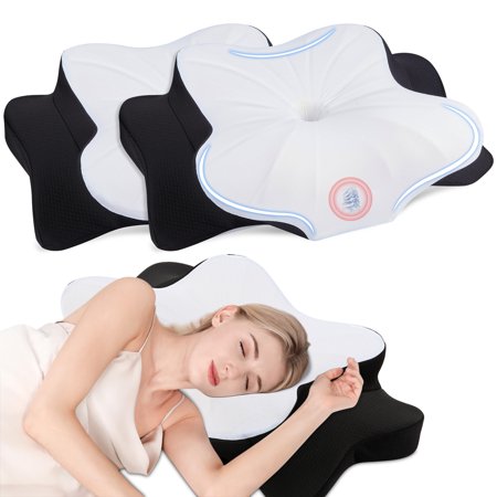 DONAMA 2 Pack Cervical Pillow for Neck Pain Relief,Memory Foam Pillow,Queen Size,Black
