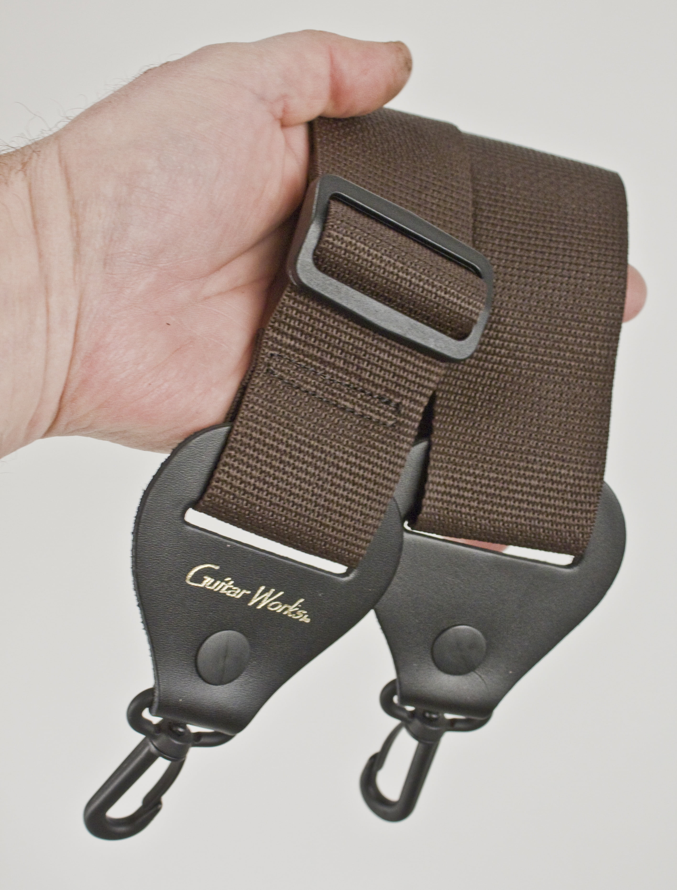Banjo Strap BROWN NYLON Solid Leather Ends Wit Quick & Easy Clips