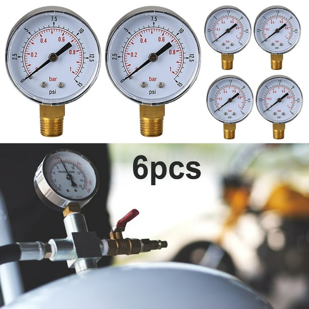 Manómetro Baja Presión para Aire Hidráulico 50mm 0/15 PSI 0/1 Bar 1/4 BSPT