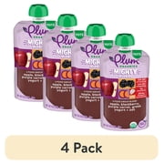 (4 pack) Plum Organics® Tots Mighty Morning 4 Food Group Blend Apple, Blackberry, Purple Carrot, Greek Yogurt + Oat 4oz Pouch